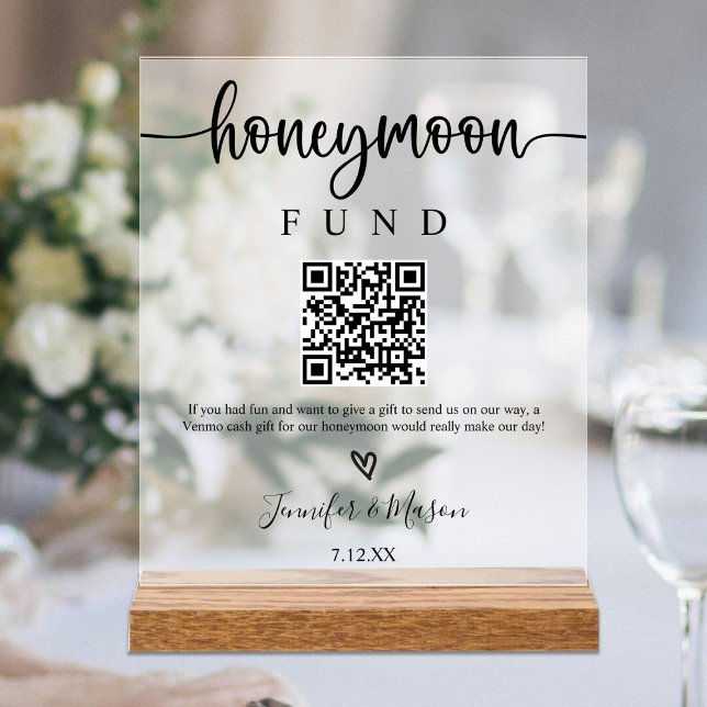 Honeymoon Fund Sign, QR Code Honeymoon Wish Acrylic Sign (Creator Uploaded)