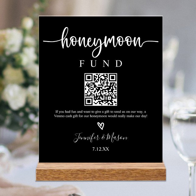 Honeymoon Fund Sign, QR Code Honeymoon Wish Black Acrylic Sign (Creator Uploaded)