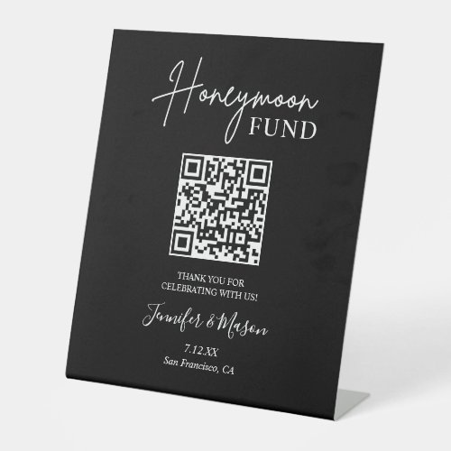 Honeymoon Fund Sign QR Code Honeymoon Wish Black Pedestal Sign