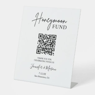 Honeymoon Fund Sign, QR Code Honeymoon Wish Pedestal Sign