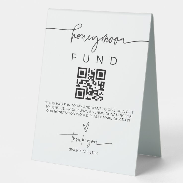 Honeymoon Fund Sign Wedding Donate Gift Table G400 | Zazzle