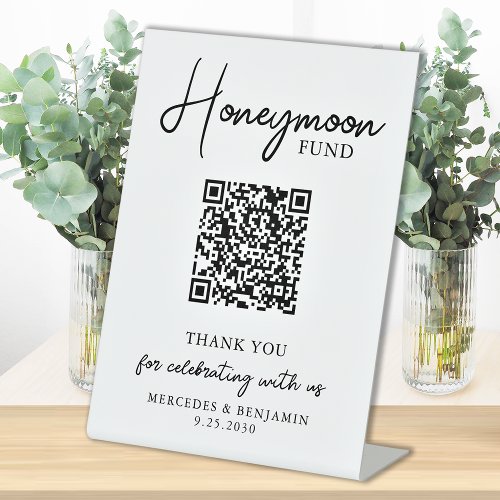 Honeymoon Fund Simple Handwritten QR Code Wedding Pedestal Sign
