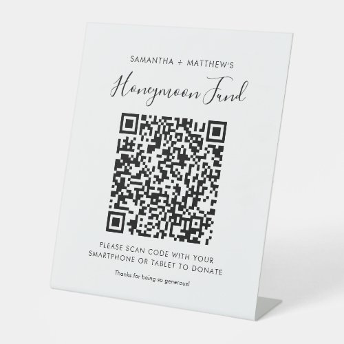 Honeymoon Fund Simple QR Code Newlyweds Pedestal Sign
