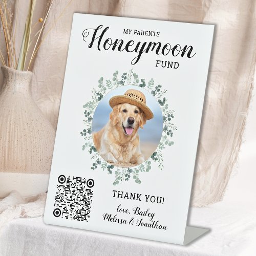 Honeymoon Fund Venmo QR Code Dog Photo Pet Wedding Pedestal Sign