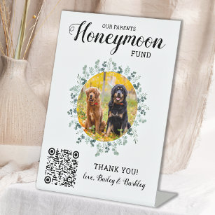 Honeymoon Fund Venmo QR Code Pet Photo Dog Wedding Pedestal Sign