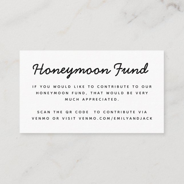 Honeymoon Fund Venmo QR code Wedding Enclosure Card | Zazzle