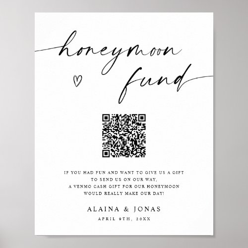 Honeymoon Fund Venmo QR Code Wedding Poster