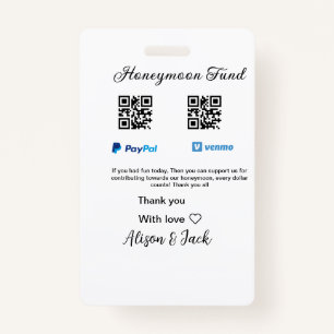 Honeymoon fund venomo paypal donation Q R couple Badge