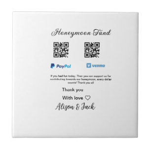 Honeymoon fund venomo paypal donation Q R couple Ceramic Tile