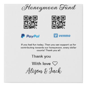 Honeymoon fund venomo paypal donation Q R couple Faux Canvas Print
