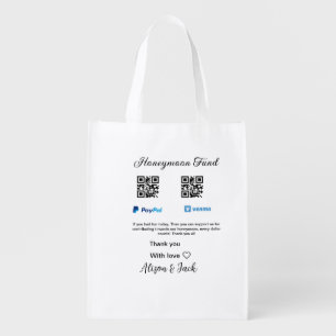 Honeymoon fund venomo paypal donation Q R couple Grocery Bag