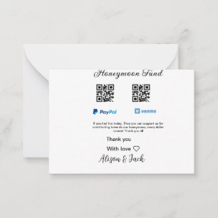 Honeymoon fund venomo paypal donation Q R couple Note Card