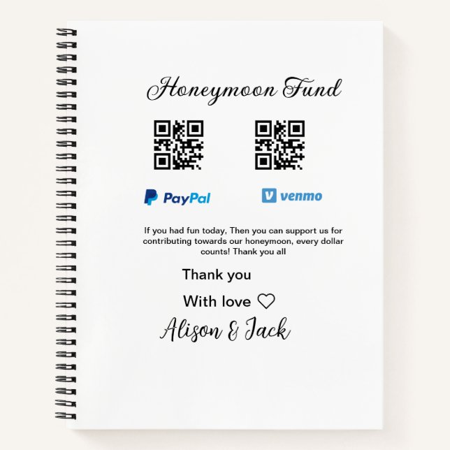 Honeymoon fund venomo paypal donation Q R couple Notebook (Front)