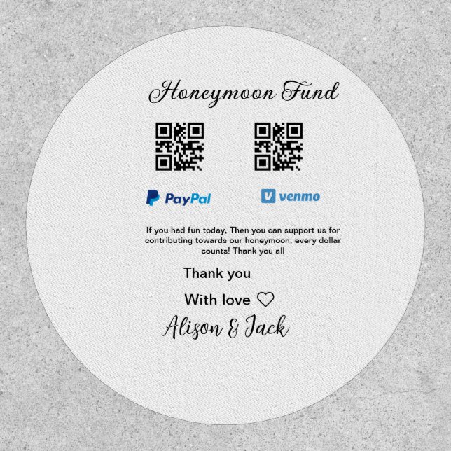 Honeymoon fund venomo paypal donation Q R couple Patch (Front)