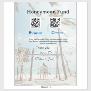 Honeymoon fund venomo paypal donation Q R couple Sticker