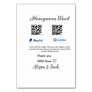 Honeymoon fund venomo paypal donation Q R couple Table Number