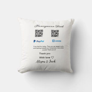 Honeymoon fund venomo paypal donation Q R couple Throw Pillow