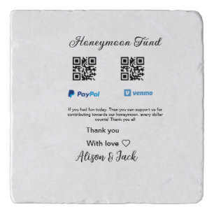 Honeymoon fund venomo paypal donation Q R couple Trivet