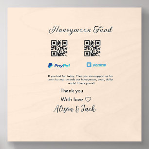 Honeymoon fund venomo paypal donation Q R couple Wood Photo Tile