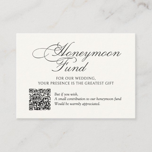 Honeymoon Fund Wedding QR Code Enclosure Card (Front)