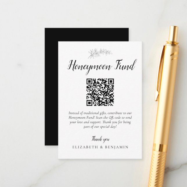 Honeymoon Fund Wedding QR Code Minimal Elegant Enclosure Card (Front/Back In Situ)