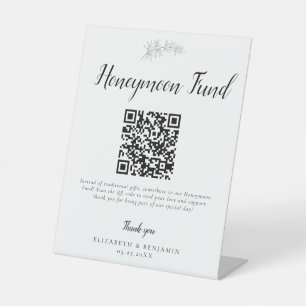 Honeymoon Fund Wedding QR Code Minimal Elegant Pedestal Sign