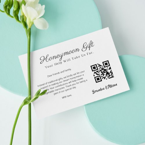 Honeymoon Fund Wedding Registry Gift Qr Code Enclosure Card