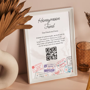 Honeymoon Fund Wedding Registry Qr Code Passport Poster