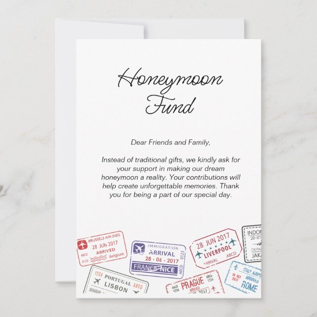 Honeymoon Fund Wedding Registry Travel Request Invitation (Front)
