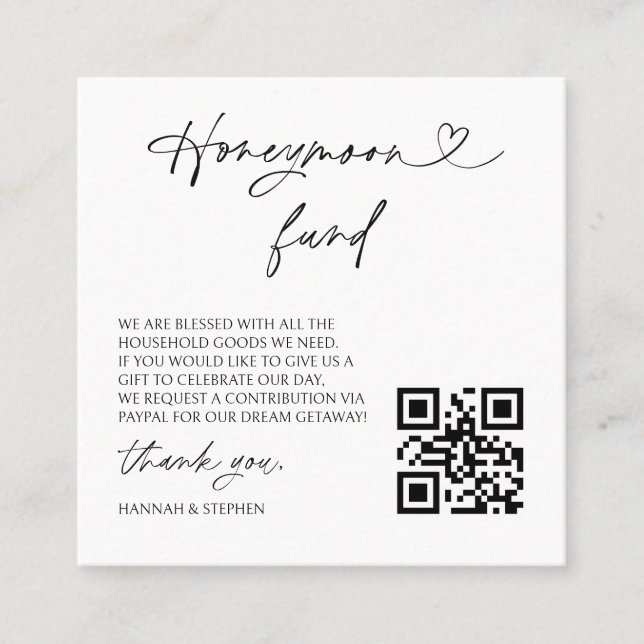 Honeymoon Fund Wedding Request Enclosure QR Card (Front)