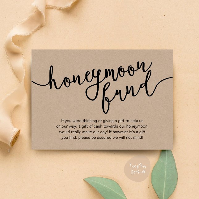 Honeymoon Fund Wish Cash, Modern Rustic Wedding Enclosure Card (Honeymoon Fund Cash Wish, a note on gifts Enclosure Card Rustic Brown Kraft Background)
