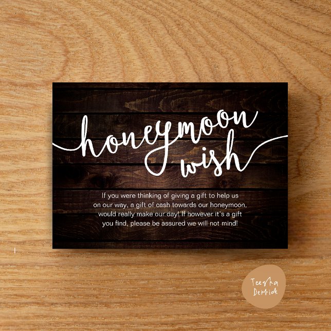  Honeymoon Fund Wish Cash, Modern Rustic Wedding Enclosure Card (Honeymoon Fund Cash Wish, a note on gifts Enclosure Card Rustic Dark Wood)