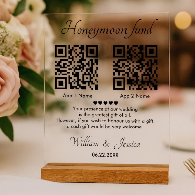 Honeymoon Fund With 2 QR Code Acrylic Sign (Creator Uploaded)