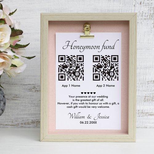 Honeymoon Fund With 2 QR Code Enclosure Card