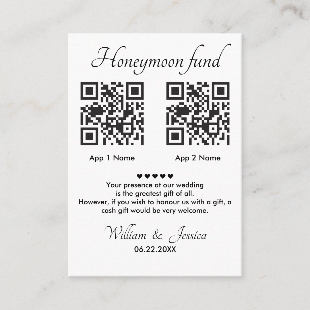 Honeymoon Fund With 2 QR Code Enclosure Card | Zazzle