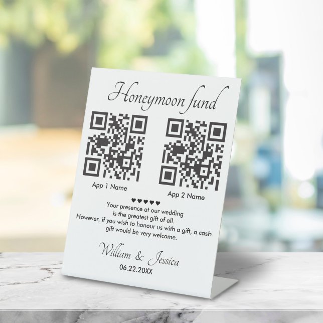 Honeymoon Fund With 2 QR Code Pedestal Sign (Creator Uploaded)