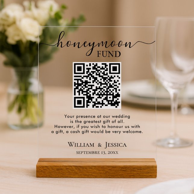 Honeymoon Fund With QR Code Acrylic Sign (Creator Uploaded)