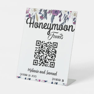 Honeymoon Funds QR Code Gothic Floral Wedding Pedestal Sign