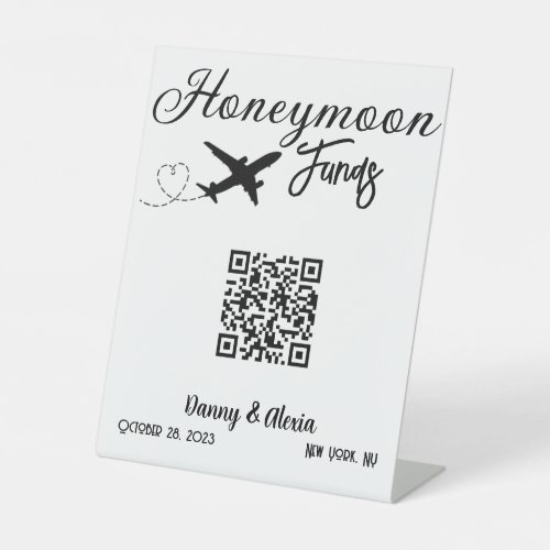 Honeymoon Funds QR Code Wedding Airplane Pedestal Sign
