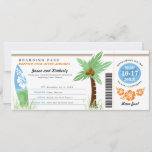 Honeymoon Gift Boarding Pass Palm Tree Surf Board  Invitation<br><div class="desc">Thinking of a creative way to give a gift towards a bride and grooms honeymoon. Here is a Boarding Pass to Honeymoon Island with a Palm Tree, Surf Board and Hibiscus Flowers. Colors are in Light Blue, Green and Orange. If you would like a different color scheme or any design...</div>