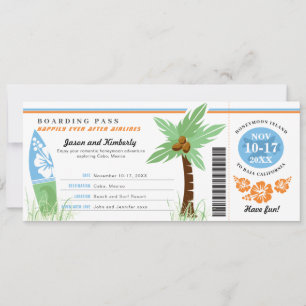 Honeymoon Gift Boarding Pass Palm Tree Surf Board  Invitation