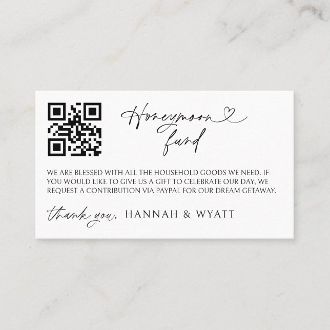 Honeymoon Gift Request Wedding Enclosure Scan Card (Front)