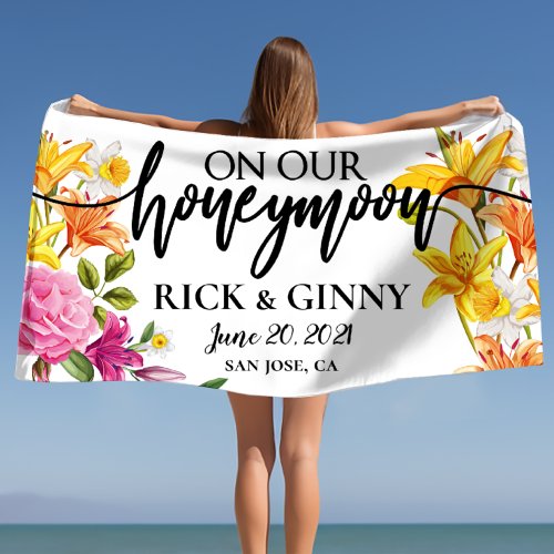 Honeymoon Gifts Personalized Asiatic Lilies Custom Beach Towel