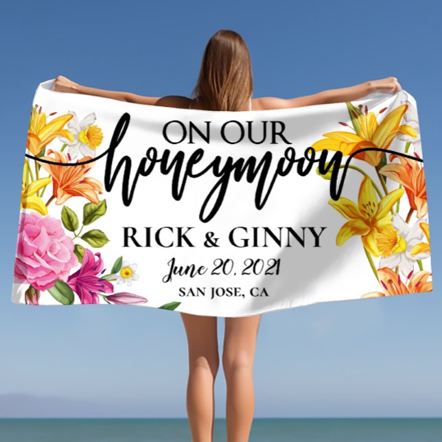 Honeymoon Gifts Personalized Asiatic Lilies Custom Beach Towel (Honeymoon Gifts Personalized Asiatic Lilies Custom Beach Towel)