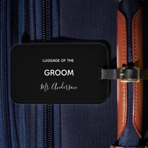 Honeymoon groom black name script simple luggage tag