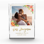 Honeymoon Keepsake Newlyweds Bride Gift Memories Photo Block<br><div class="desc">This custom honeymoon photo block features a hand lettered faux gold script font,  your personal photo surrounded by tropical watercolor flowers and a gold frame with your name and honeymoon date.</div>