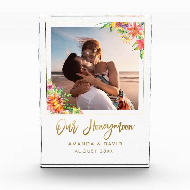 Honeymoon Keepsake Newlyweds Bride Gift Memories Photo Block (Front)