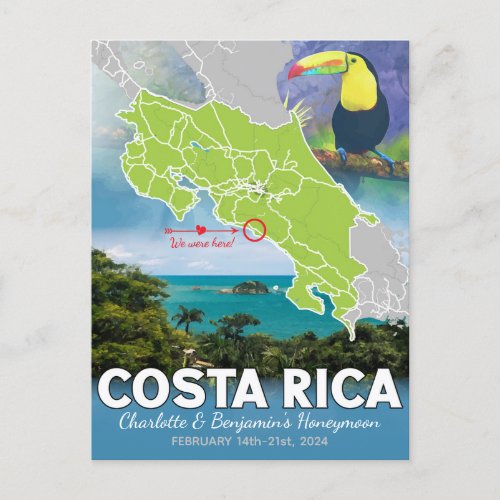 Honeymoon Memories Costa Rica Map Postcard