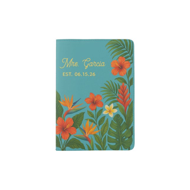 Honeymoon Newlywed Tropical Island Custom Name Passport Holder (Front)