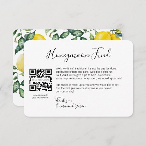 Honeymoon request insert card wedding lemons